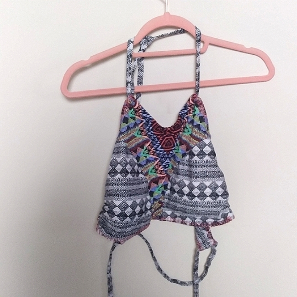 No Boundaries Black and White Embroidered Boho Tankini Top Size 1X